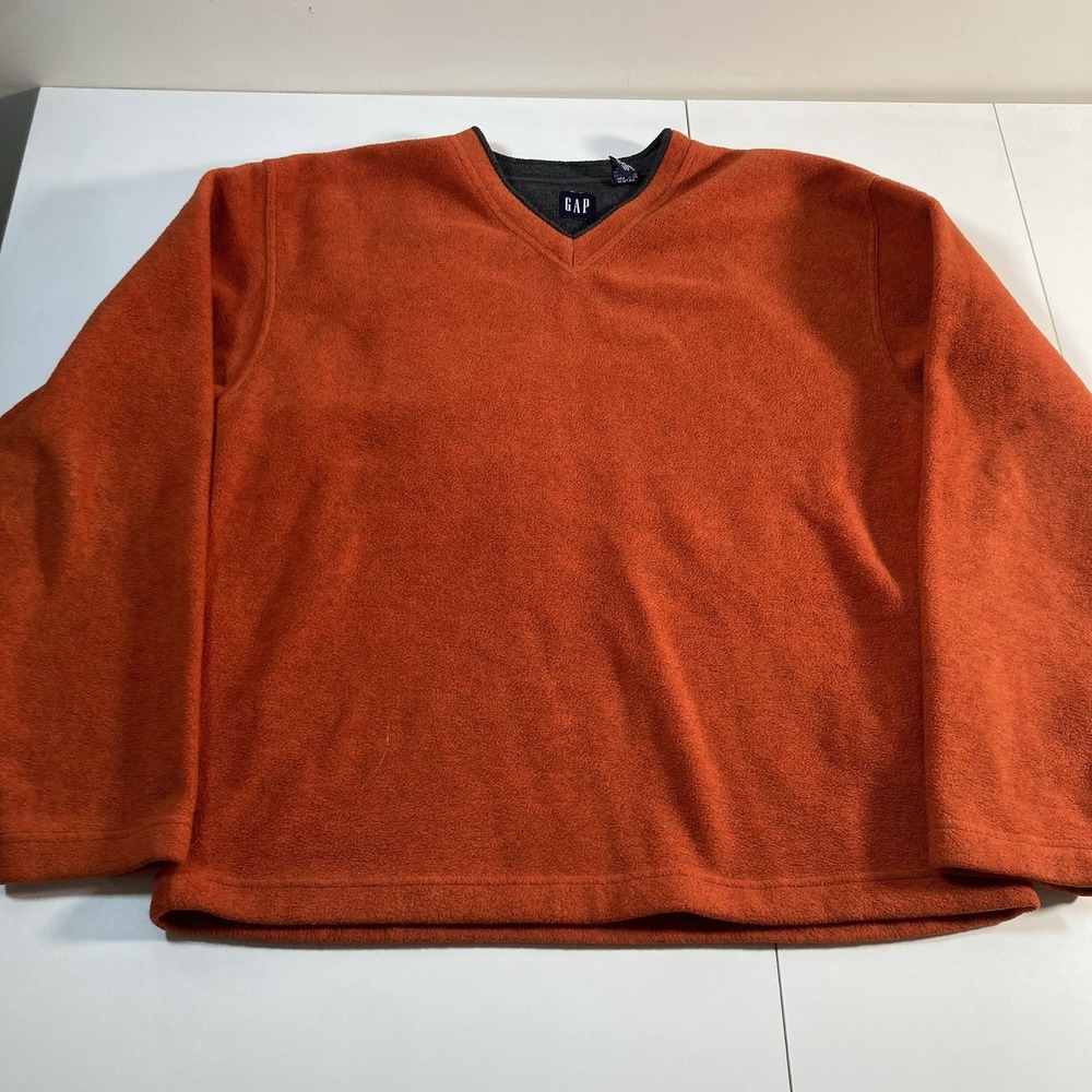 Vintage GAP Sweater Large Orange Pullover Sherpa Sweatshirt Fleece Made in USA